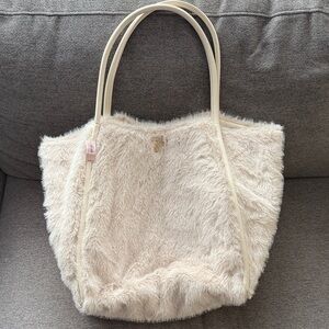 Victoria Secret Cream Faux Fur Tote Bag